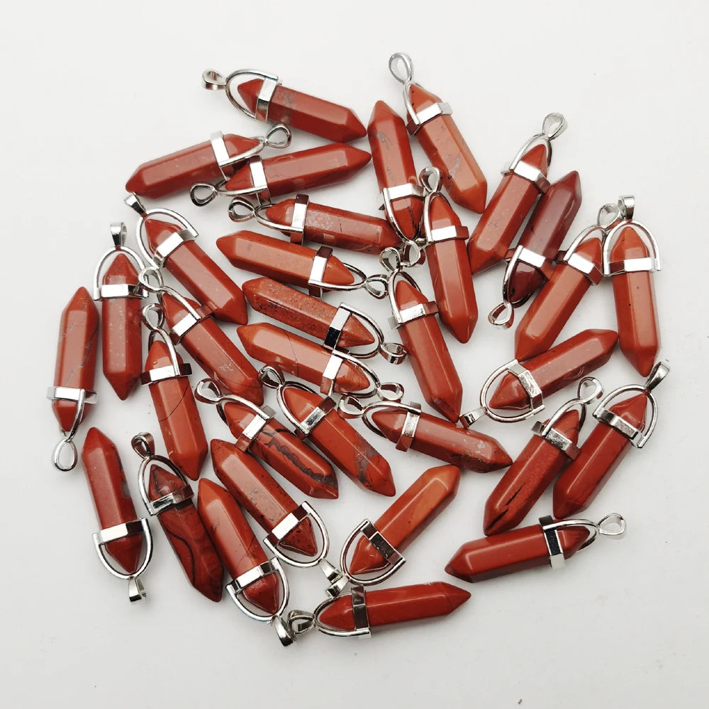 Fashion Good quality Amethyst opal rose quartz natural gem stone pendulum pendant Jewelry making charm diy gift accessories 24pc