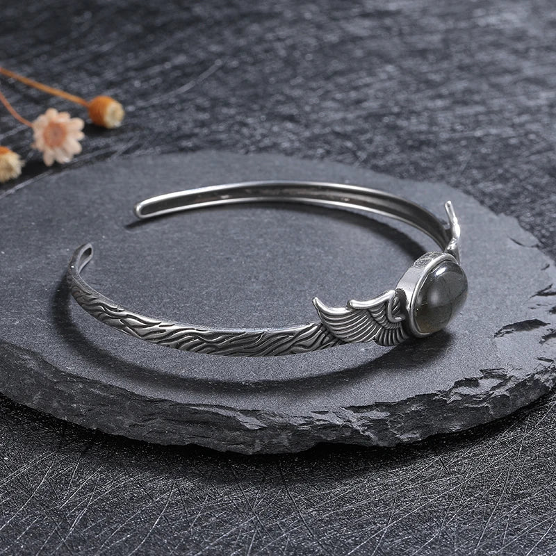 925 Sterling Silver Bracelet Vintage Natural Labradorite Amethyst Adjustable Bangle for Women Fine Jewelry Valentine Day Gift