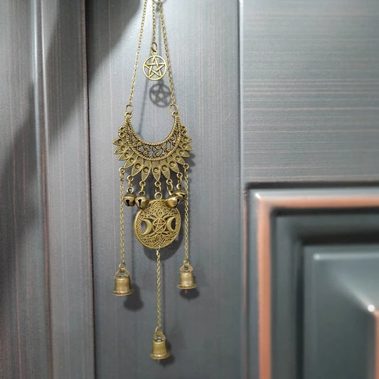 Witch Bells Triple Moon Pentragm Woodland Door Hanging Occult Protection Banish Evil Pagan Altar Accessories