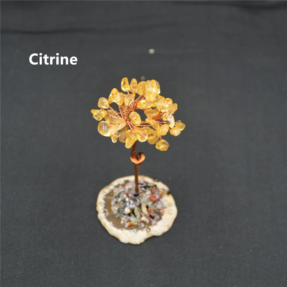 Natural Crystal Stone Tree Citrine Quartz Gem Agate Slice Chakra Base Colourful Reiki Healing Rock Mineral Room Home Decor Gift