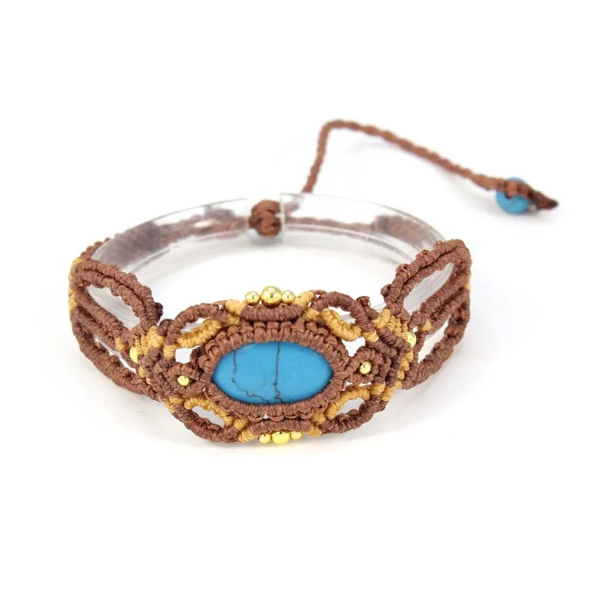 KFT Natural Crystal Quartz Oval Shape Handmade Thread Rope Wrapped Braided Macrame Stone Bracelets Jewelry For Women Girls Gift