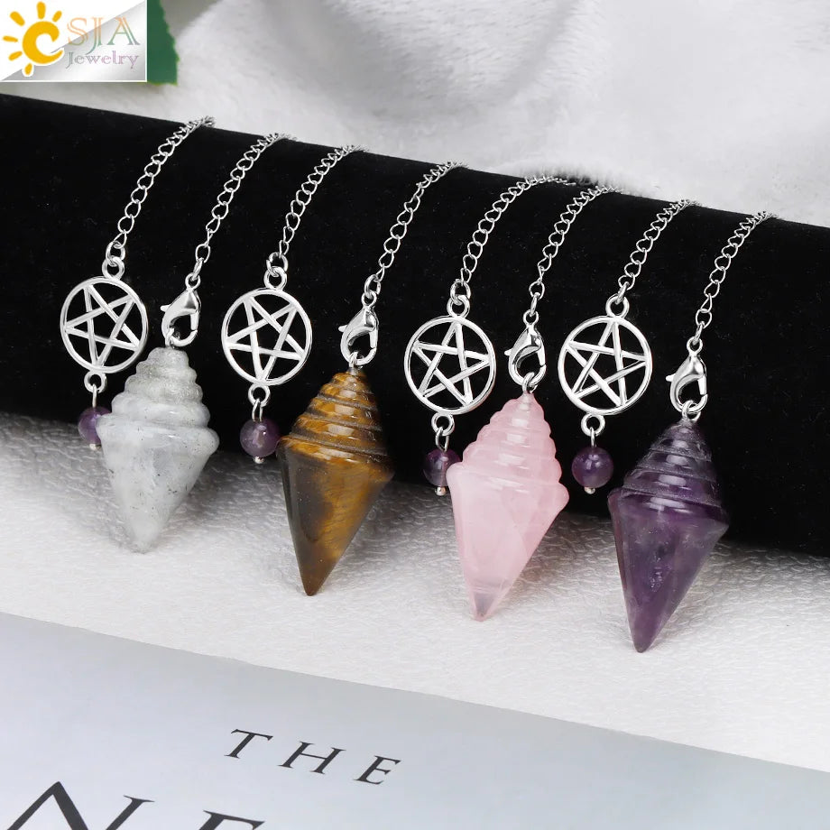 Crystal Stupa Pendulum for Dowsing Divination Witchcraft Reiki Natural Stone Fluorite Amethysts Pendant Spiritual Pendulos H478