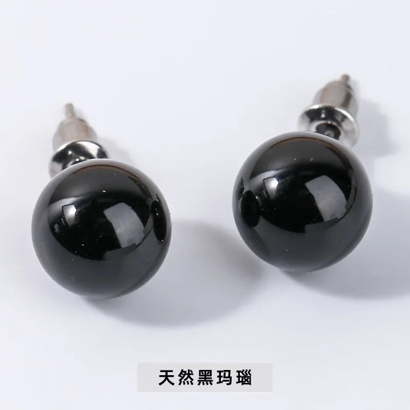 10 pairs Natural Stone Earrings Healing Crystal Quartzs Round Ball Beads Steel Stud Fashion Ear Jewelry for Women Girl Wholesale