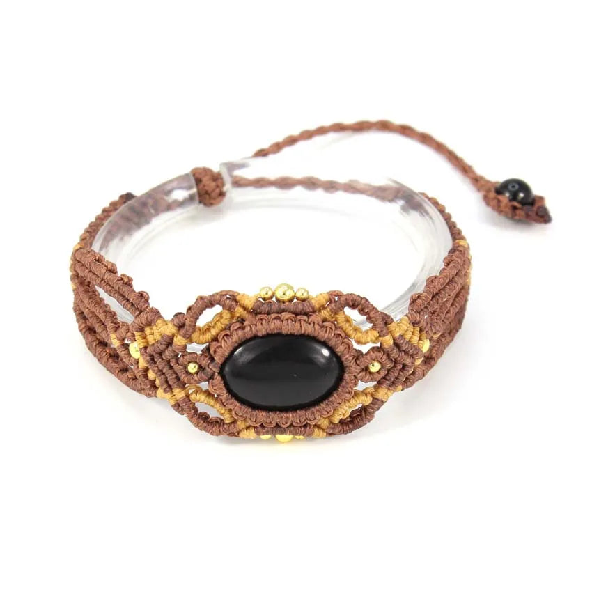KFT Natural Crystal Quartz Oval Shape Handmade Thread Rope Wrapped Braided Macrame Stone Bracelets Jewelry For Women Girls Gift