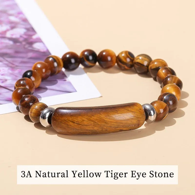 JD Natural Stone Tiger Eye Amethyst Rectangle Bar Charm Bracelet Women Men Reiki Healing Bead Chakra Bangles Couples Jewelry