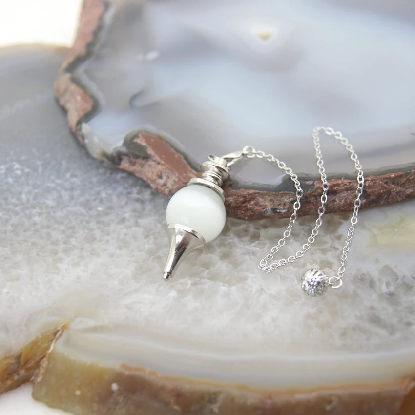 Natural Rose Quartz Labradorite Pendulum for Dowsing Divination Round beads Stone Crystal Cone Pendants pendulos Jewelry