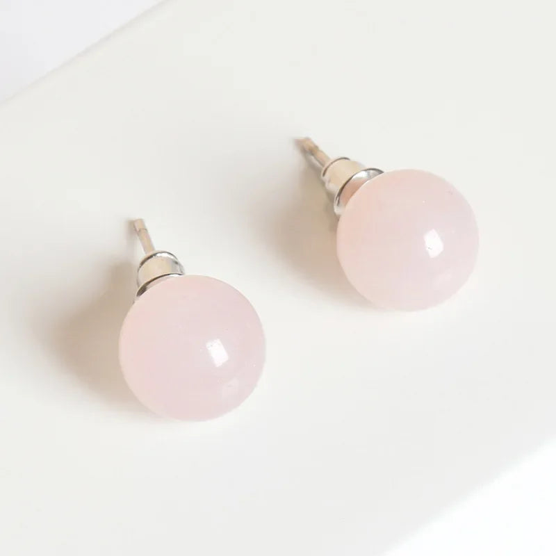 10 pairs Natural Stone Earrings Healing Crystal Quartzs Round Ball Beads Steel Stud Fashion Ear Jewelry for Women Girl Wholesale