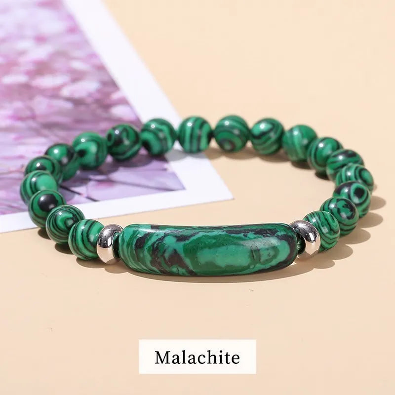 JD Natural Stone Tiger Eye Amethyst Rectangle Bar Charm Bracelet Women Men Reiki Healing Bead Chakra Bangles Couples Jewelry