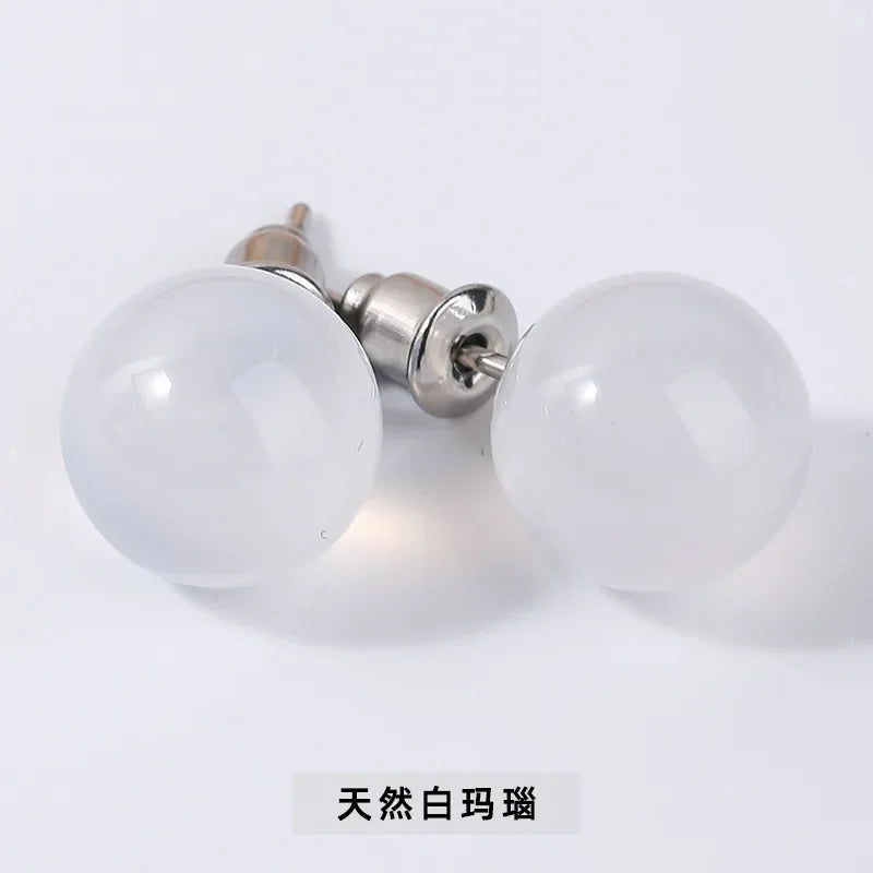 10 pairs Natural Stone Earrings Healing Crystal Quartzs Round Ball Beads Steel Stud Fashion Ear Jewelry for Women Girl Wholesale