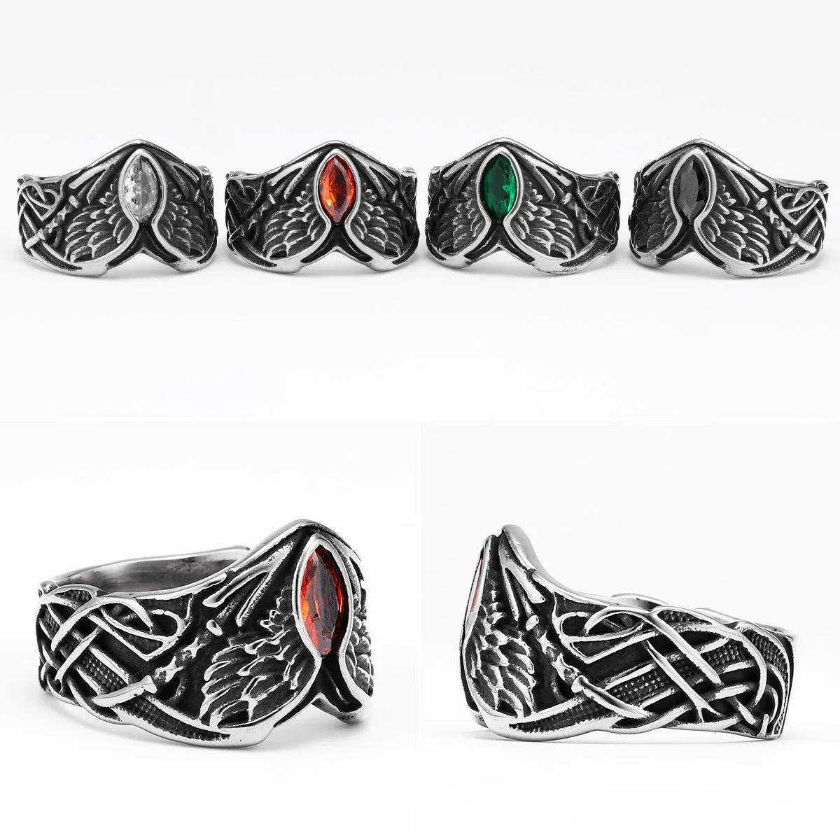 Fallen Angel Wings Gems Stone Men Rings Stainless Steel Retro Punk Rock Gothic Women Fashion Jewelry Accessories Gift Wholesale