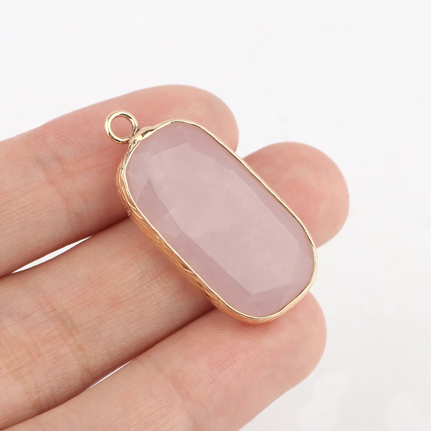 1pc Natural Stone Pink Quartz Crystal Pendant Gold Plated Heart Drop Shape Charms Pendants for Necklace Women Fashion Jewelry