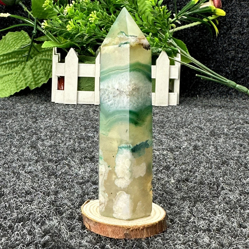 Natural Green Cherry Blossom Agate Crystal Energy Wand, Healing Reiki, spiritual, Feng Shui, prayer Witchcraft, Home Decoration