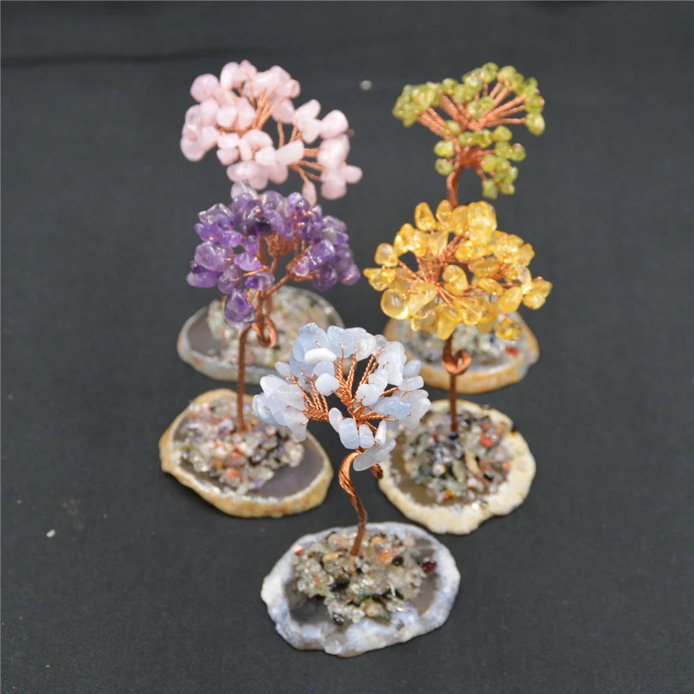 Natural Crystal Stone Tree Citrine Quartz Gem Agate Slice Chakra Base Colourful Reiki Healing Rock Mineral Room Home Decor Gift
