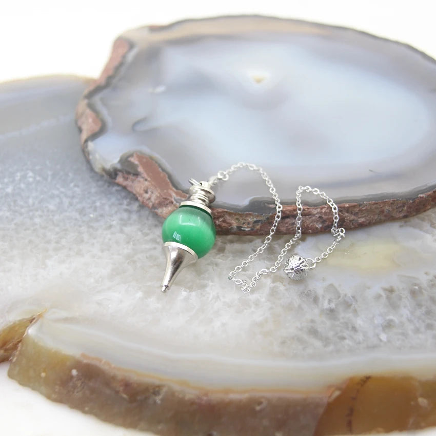 Natural Rose Quartz Labradorite Pendulum for Dowsing Divination Round beads Stone Crystal Cone Pendants pendulos Jewelry
