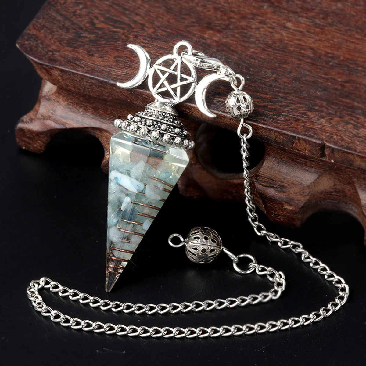 Three Phase Lunar Meditation Healing Natural Stone Tiger Eye Crystal Hexagonal Pyramid Spirit Pendulum Accessory Gift