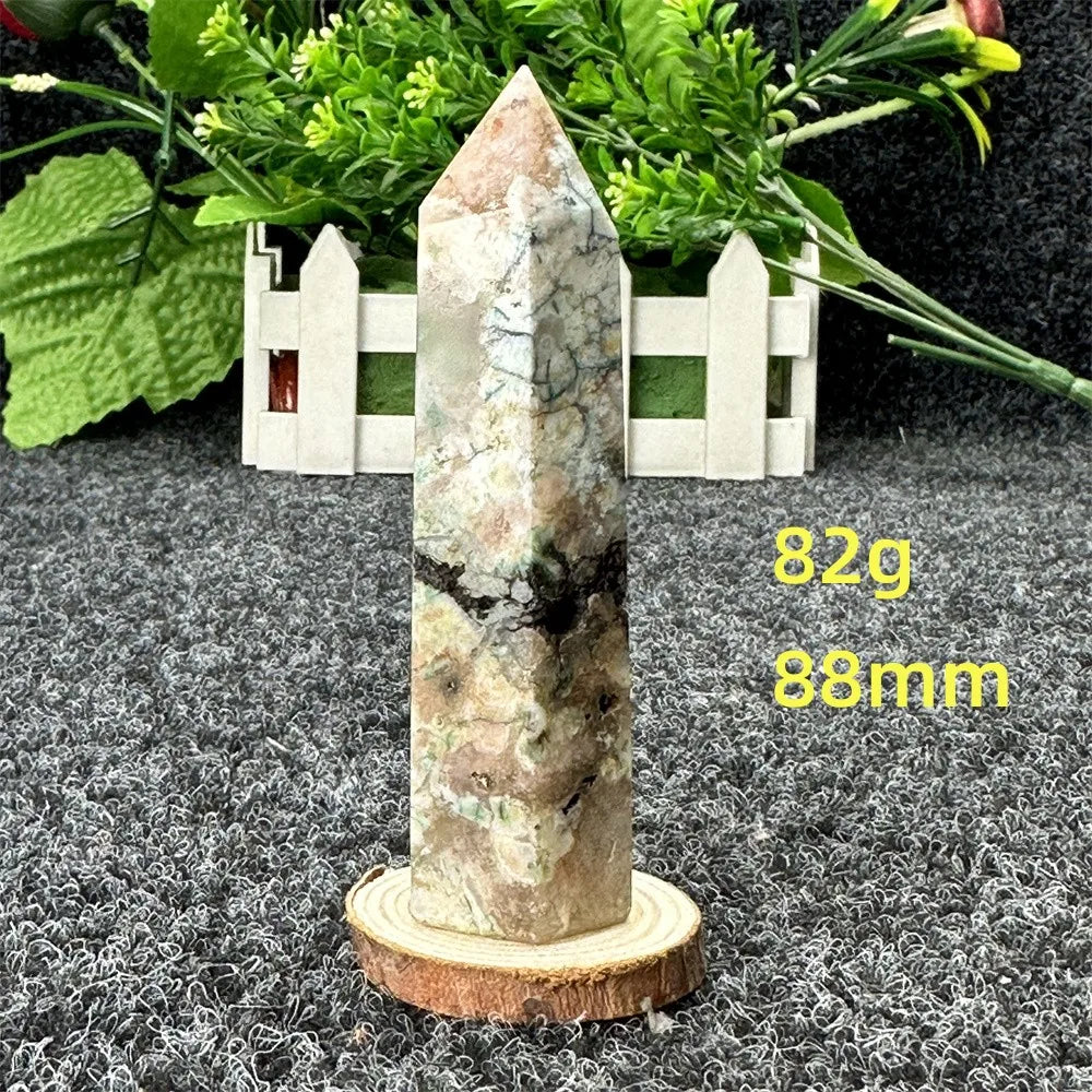 Natural Green Cherry Blossom Agate Crystal Energy Wand, Healing Reiki, spiritual, Feng Shui, prayer Witchcraft, Home Decoration