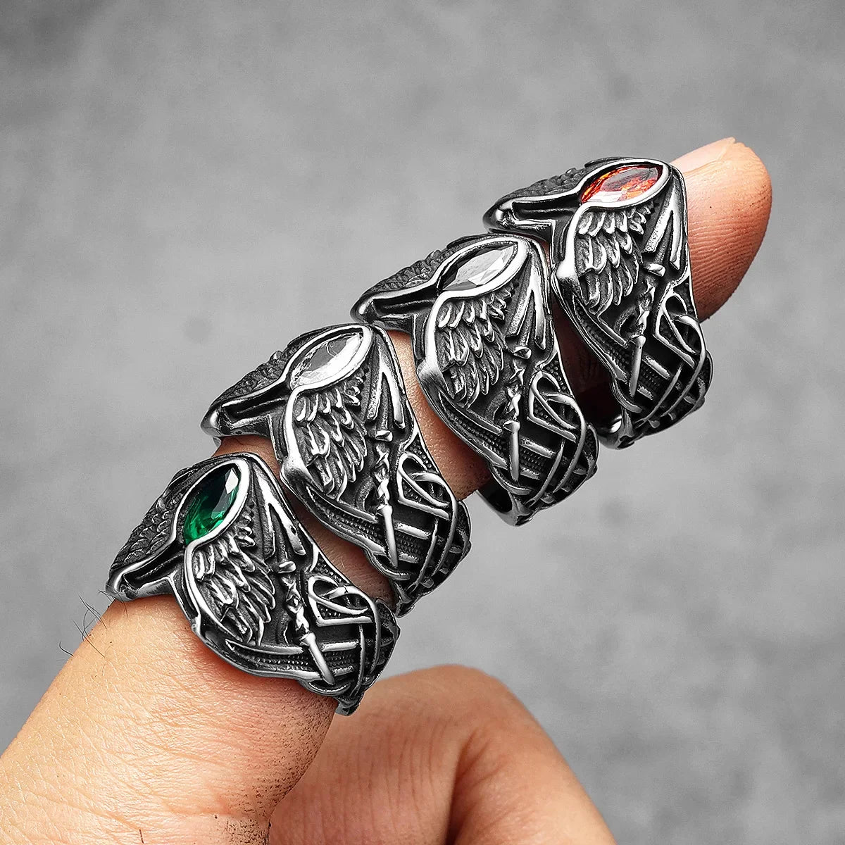 Fallen Angel Wings Gems Stone Men Rings Stainless Steel Retro Punk Rock Gothic Women Fashion Jewelry Accessories Gift Wholesale