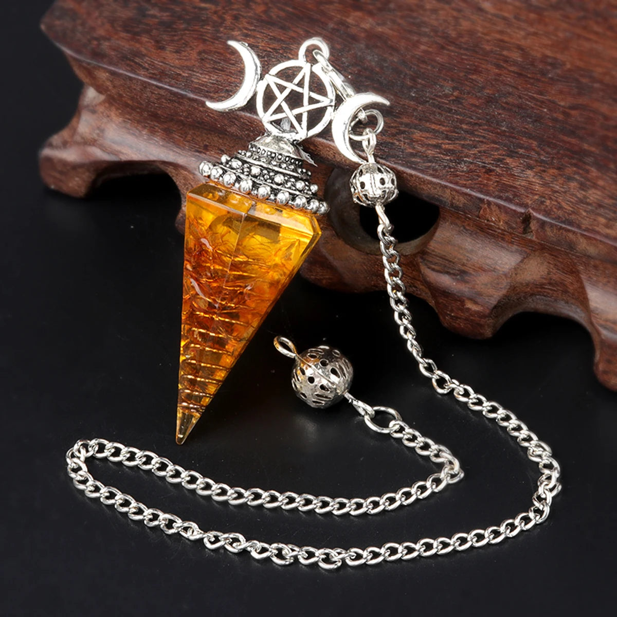 Three Phase Lunar Meditation Healing Natural Stone Tiger Eye Crystal Hexagonal Pyramid Spirit Pendulum Accessory Gift