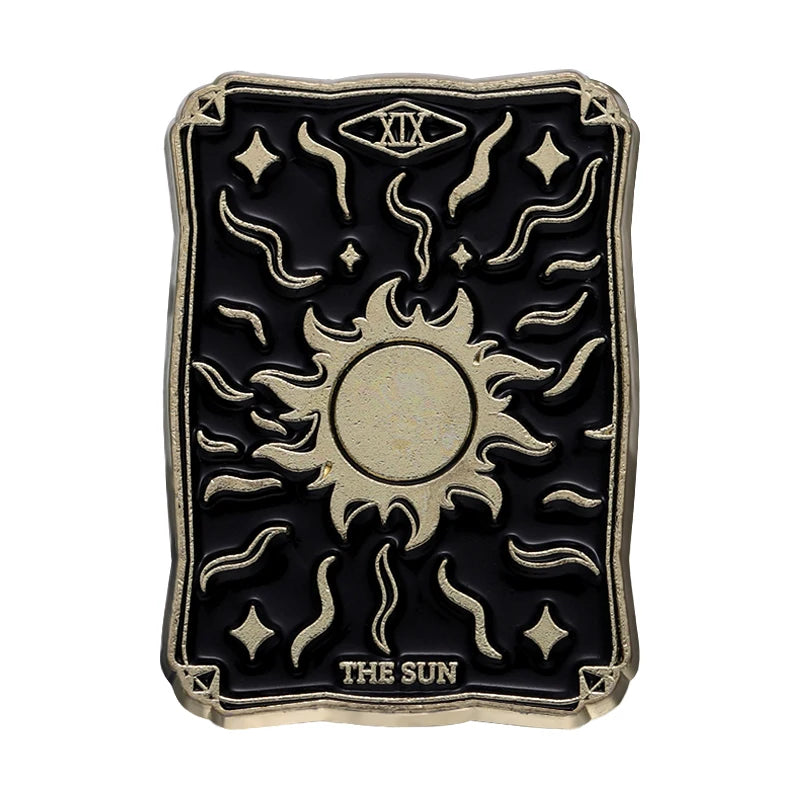 Black Tarot Enamel Pins Custom Sun Moon Stars Dark Witch Brooches Lapel Badges Punk Gothic Jewelry Gift for Friends