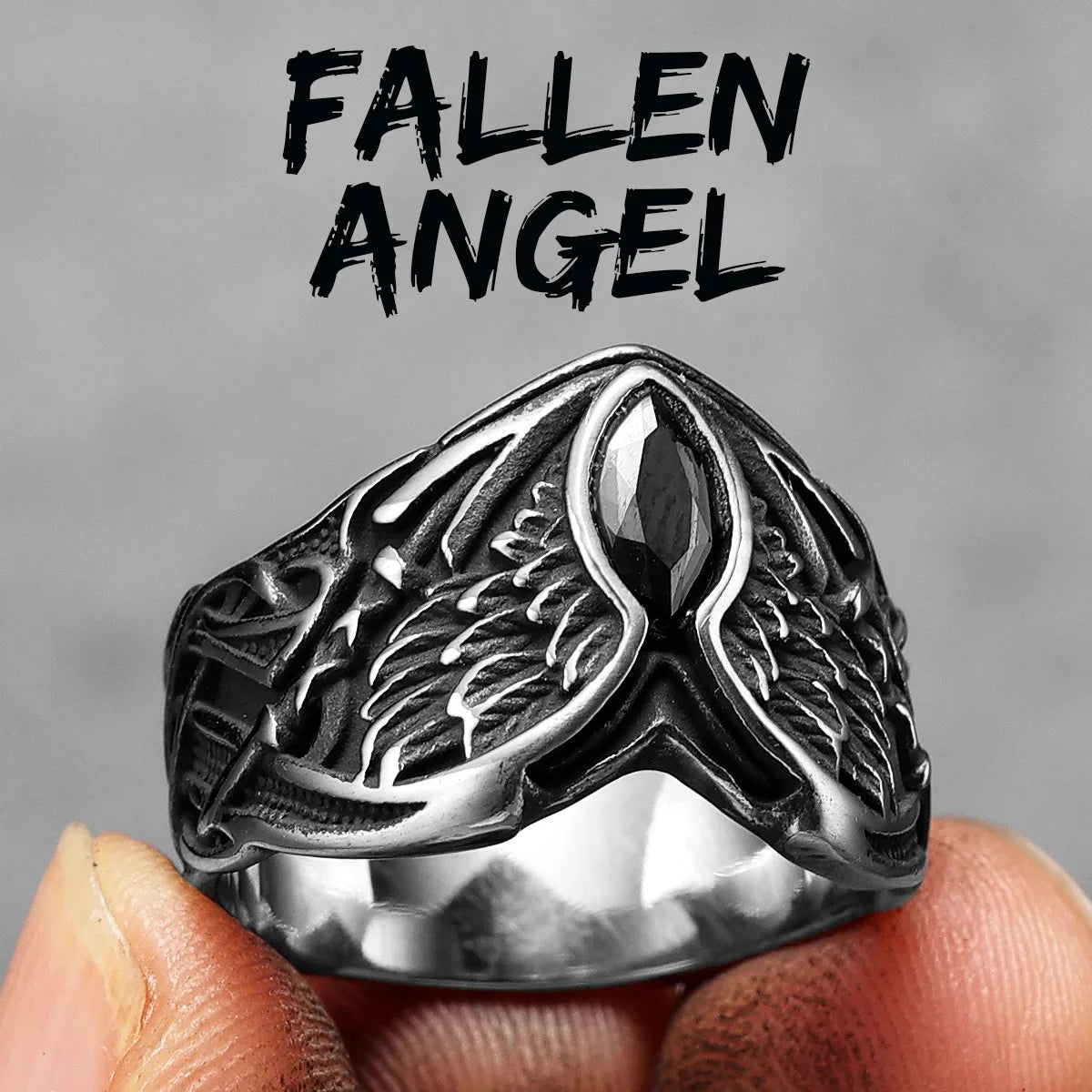 Fallen Angel Wings Gems Stone Men Rings Stainless Steel Retro Punk Rock Gothic Women Fashion Jewelry Accessories Gift Wholesale