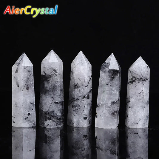 1PC Natural Black Tourmaline Quartz Crystal Hexagonal Point Healing Stone Energy Mineral 50-80mm Obelisk Column Room Decor Craft