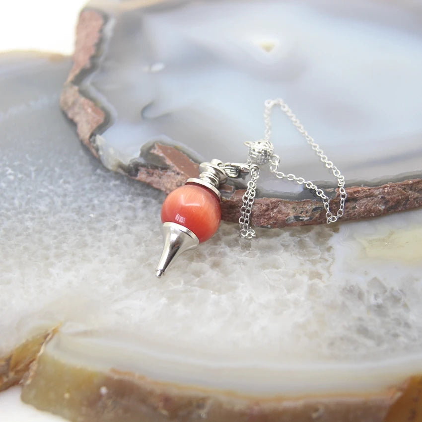 Natural Rose Quartz Labradorite Pendulum for Dowsing Divination Round beads Stone Crystal Cone Pendants pendulos Jewelry
