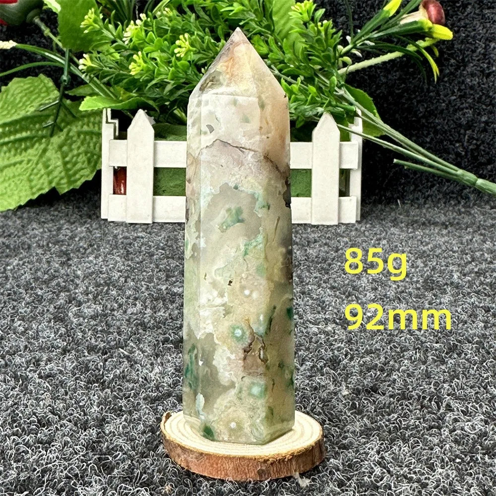 Natural Green Cherry Blossom Agate Crystal Energy Wand, Healing Reiki, spiritual, Feng Shui, prayer Witchcraft, Home Decoration
