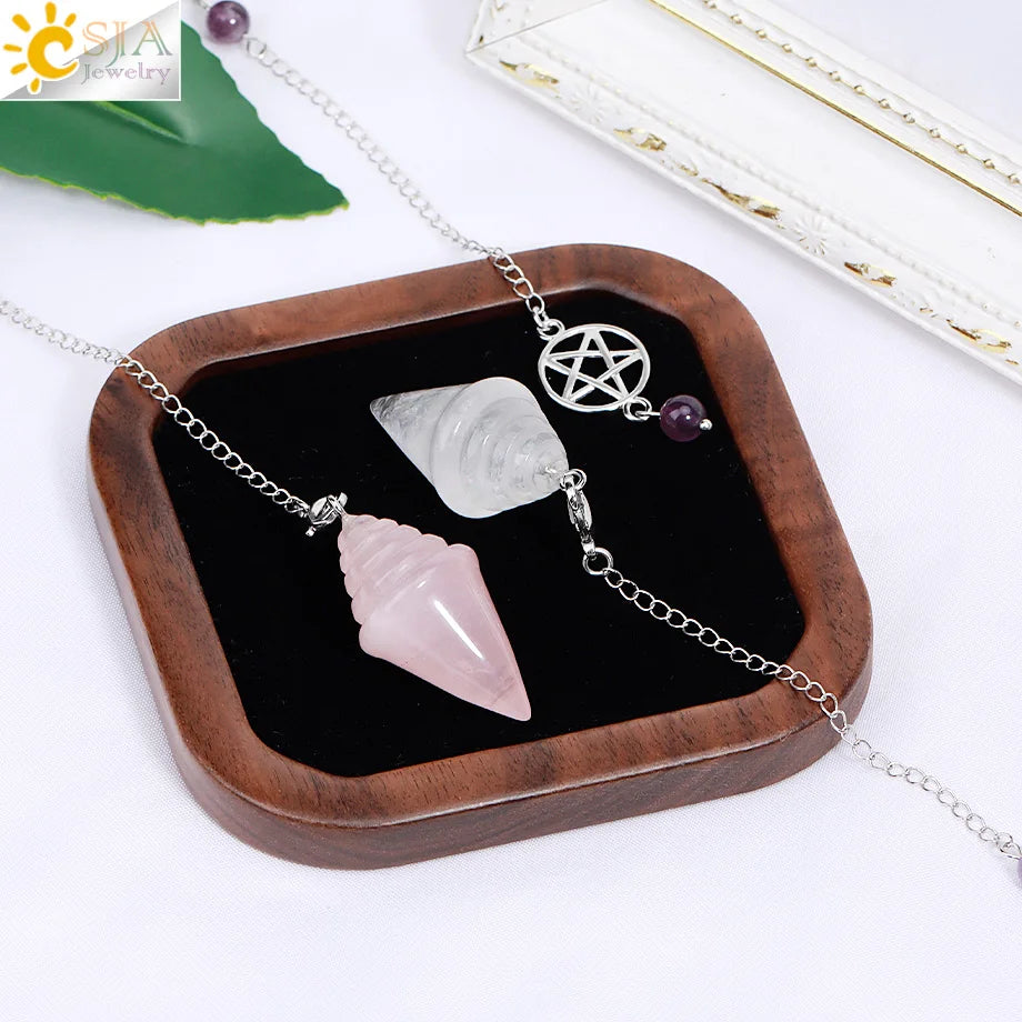 Crystal Stupa Pendulum for Dowsing Divination Witchcraft Reiki Natural Stone Fluorite Amethysts Pendant Spiritual Pendulos H478