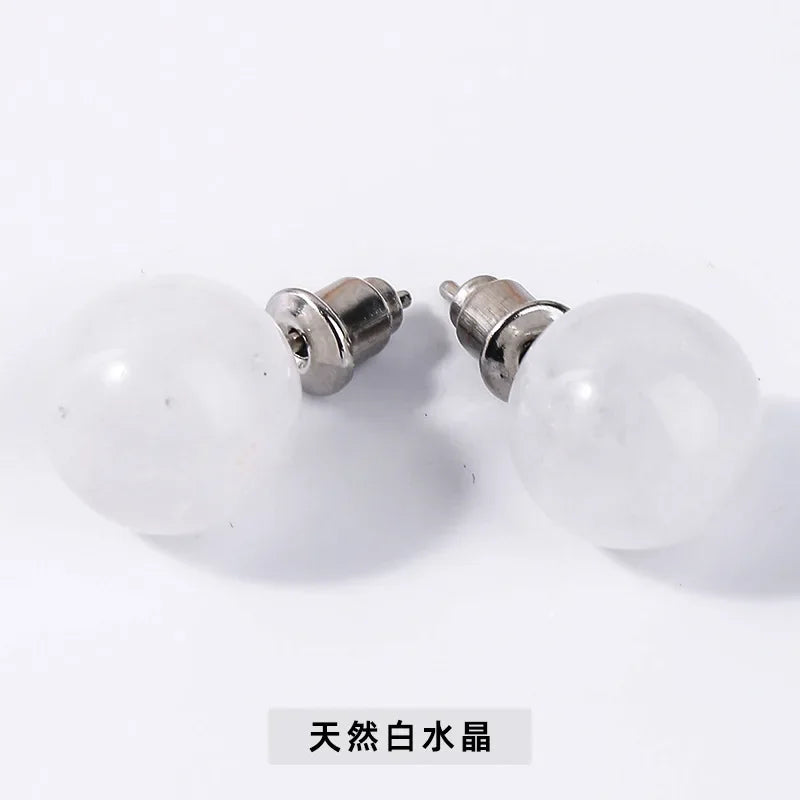10 pairs Natural Stone Earrings Healing Crystal Quartzs Round Ball Beads Steel Stud Fashion Ear Jewelry for Women Girl Wholesale