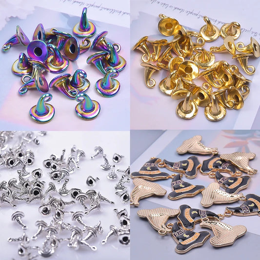 20pcs/Lot Wicca Accessories DIY Witch Hat Charms For Jewelry Making Supplies Metal Alloy Vintage Pendant Handmade Findings Bulk