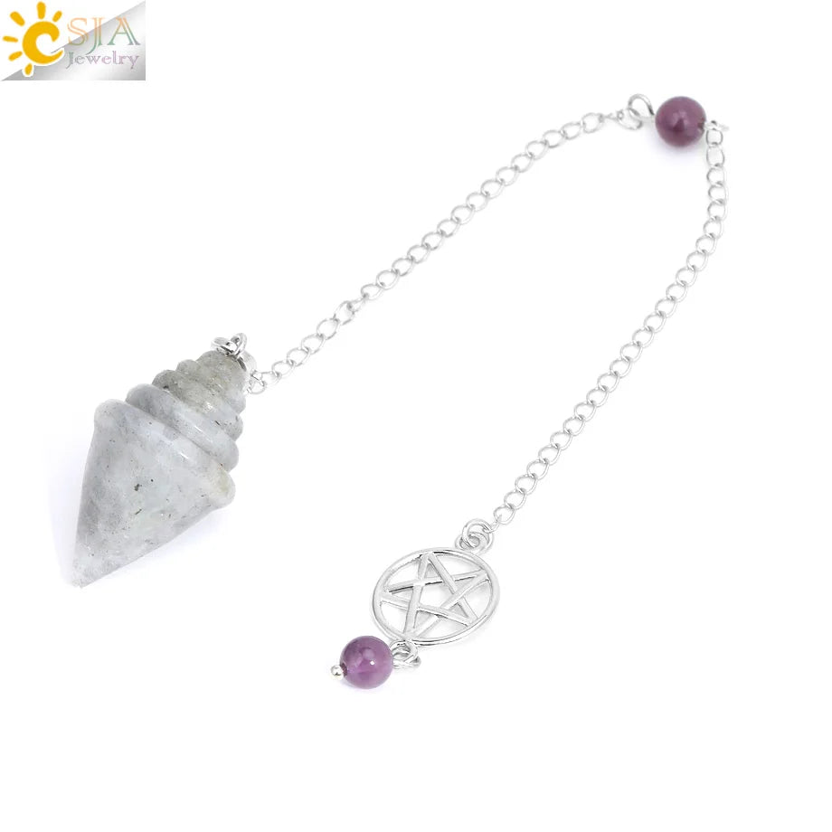 Crystal Stupa Pendulum for Dowsing Divination Witchcraft Reiki Natural Stone Fluorite Amethysts Pendant Spiritual Pendulos H478