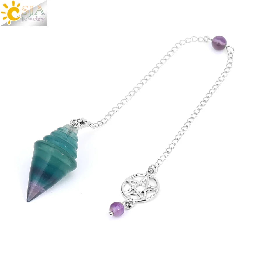 Crystal Stupa Pendulum for Dowsing Divination Witchcraft Reiki Natural Stone Fluorite Amethysts Pendant Spiritual Pendulos H478