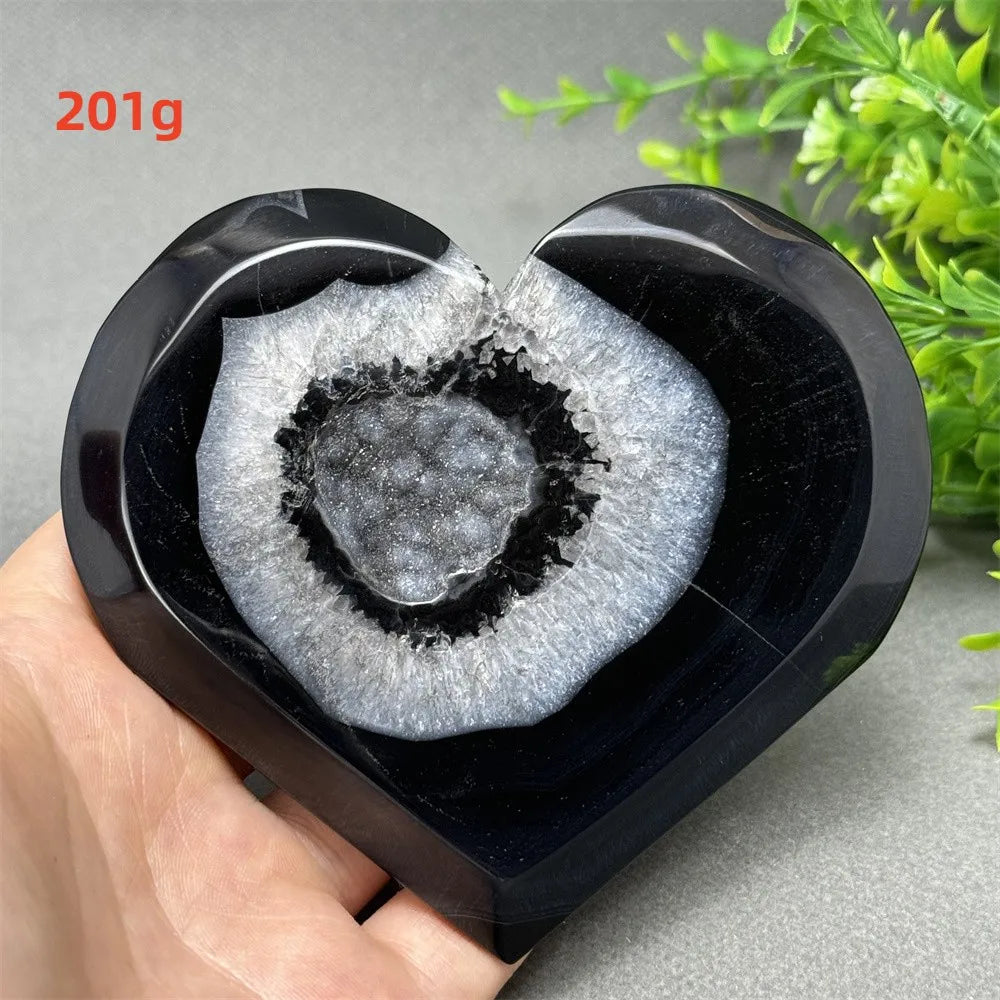 Natural Gemstone Black Agate Geode Heart Shaped Crystal Reiki Energy Healing Meditation Witchcraft Home Garden Decoration Exorci