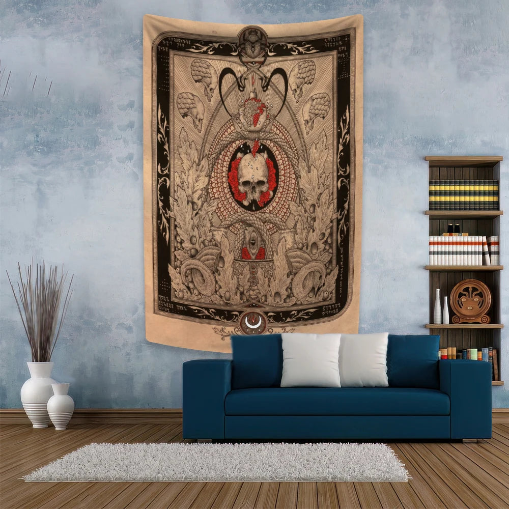 Psychedelic Tarot Skeleton Tapestry Witchcraft Printed Wall Hanging Bedroom Dormitory Background Cloth Sofa Blanket