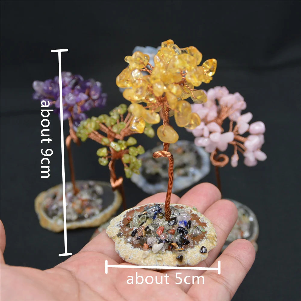Natural Crystal Stone Tree Citrine Quartz Gem Agate Slice Chakra Base Colourful Reiki Healing Rock Mineral Room Home Decor Gift