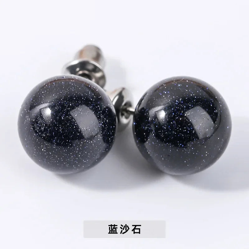 10 pairs Natural Stone Earrings Healing Crystal Quartzs Round Ball Beads Steel Stud Fashion Ear Jewelry for Women Girl Wholesale