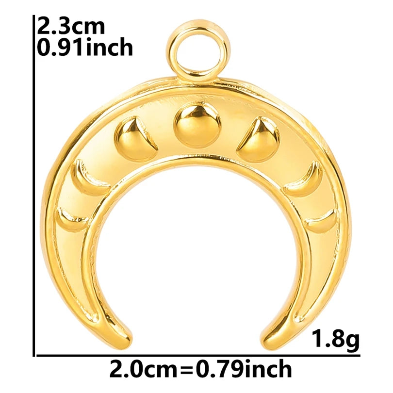 5pcs/Lot New Moon Charm No Fade Stainless Steel Pendants Charms In Bulk DIY Jewelry Making Supplies Witch Knot Star Accessories