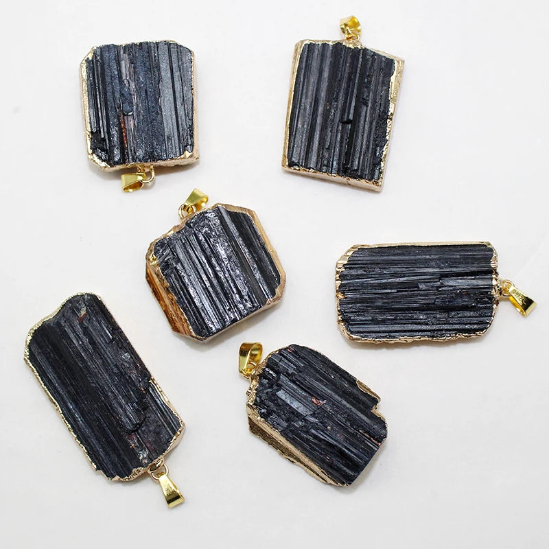 1 Piece Natural Black Tourmaline Necklace Pendant Mineral Specimen Crystal Gem Phnom Penh Raw Stone Craft Pendant Men's Jewelry