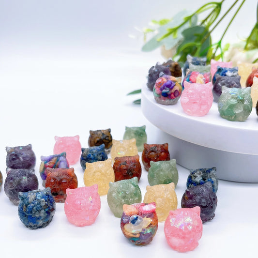 Mini Owl Decorations Natural Crushed Crystal Stone Epoxy Resin Exquisite Desk Ornaments Home Decoration Children Gift