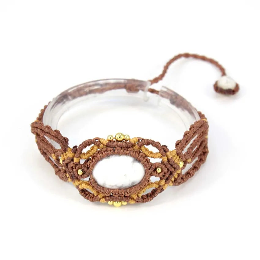 KFT Natural Crystal Quartz Oval Shape Handmade Thread Rope Wrapped Braided Macrame Stone Bracelets Jewelry For Women Girls Gift