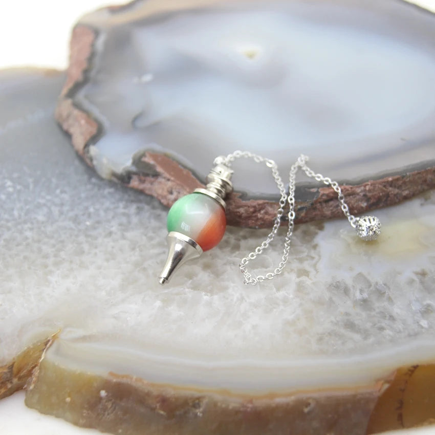 Natural Rose Quartz Labradorite Pendulum for Dowsing Divination Round beads Stone Crystal Cone Pendants pendulos Jewelry