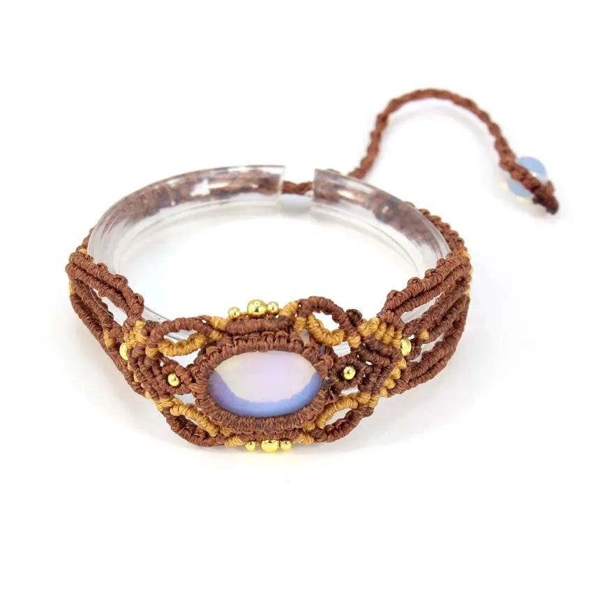 KFT Natural Crystal Quartz Oval Shape Handmade Thread Rope Wrapped Braided Macrame Stone Bracelets Jewelry For Women Girls Gift