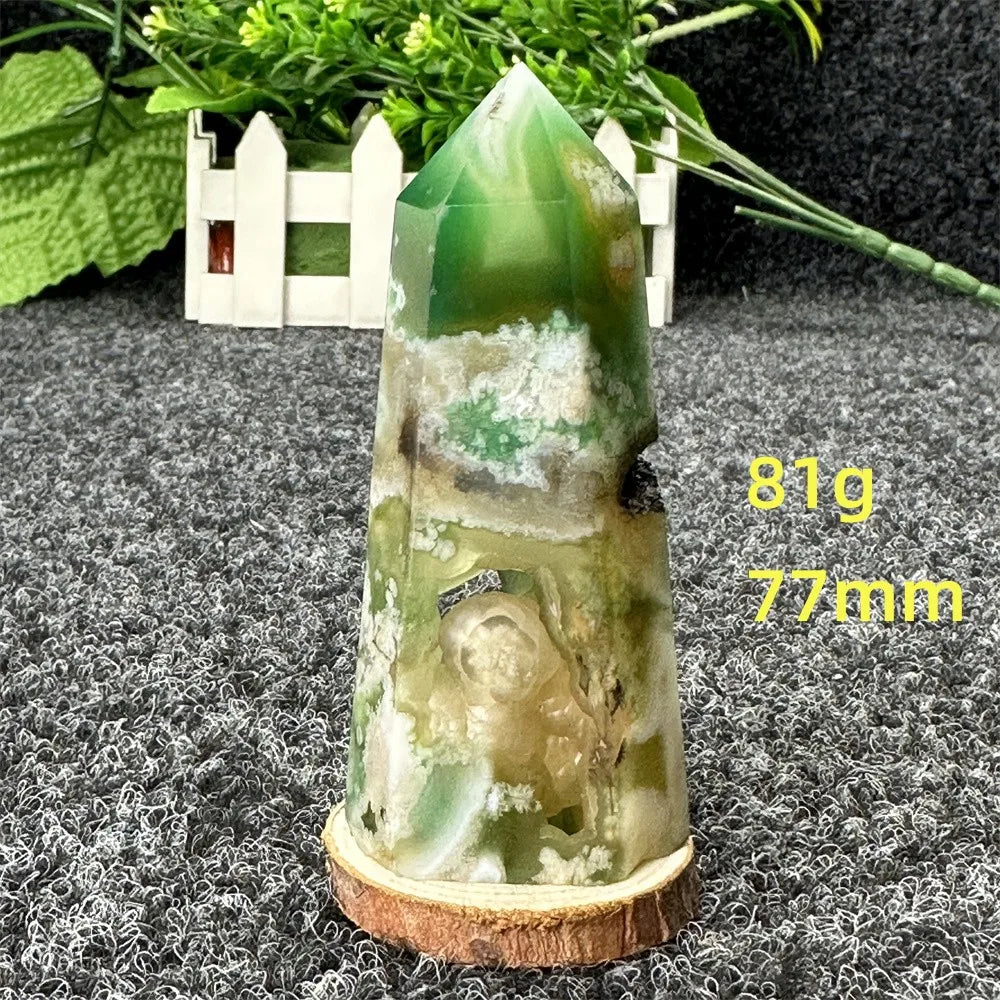 Natural Green Cherry Blossom Agate Crystal Energy Wand, Healing Reiki, spiritual, Feng Shui, prayer Witchcraft, Home Decoration