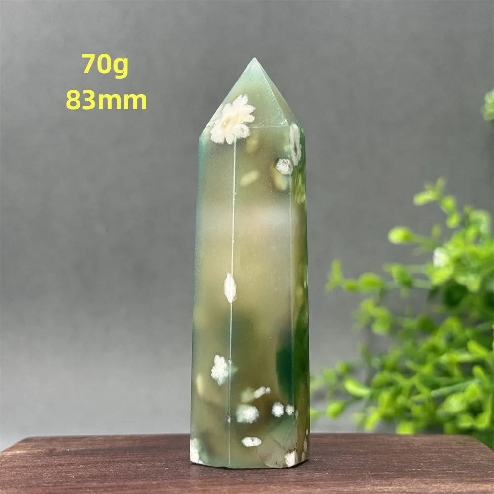 Natural Green Cherry Blossom Agate Crystal Energy Wand, Healing Reiki, spiritual, Feng Shui, prayer Witchcraft, Home Decoration