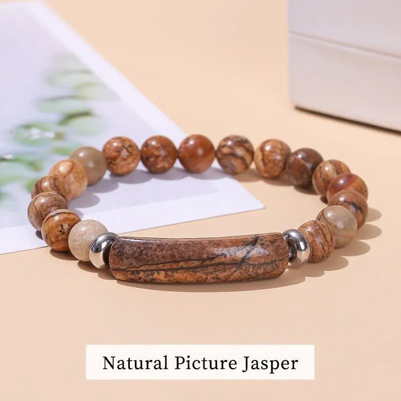 JD Natural Stone Tiger Eye Amethyst Rectangle Bar Charm Bracelet Women Men Reiki Healing Bead Chakra Bangles Couples Jewelry