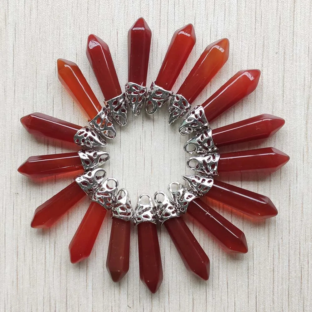 Fashion good quality Mix natural stone Hexagonal pillar pendants for necklaces  jewelry making 20pcs/lot wholesale fast shipping
