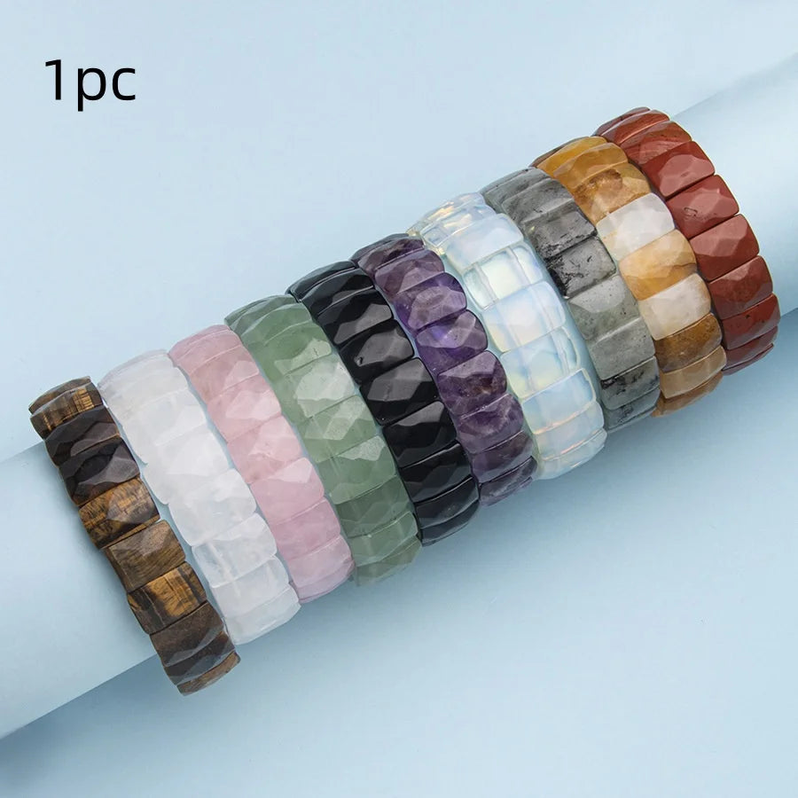 Fashion natural stone crystal rectangular cut square poker bracelet semi-precious stone agate bracelet