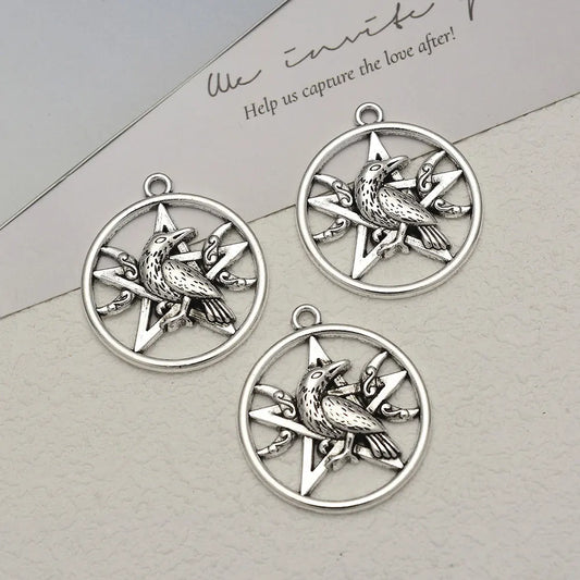 10pcs/Lots 29x32mm Vintage Witch Magic Dark Moon Star Crow  Charms Pentagram Raven Bird Pendant For DIY Jewelry Making Supplies