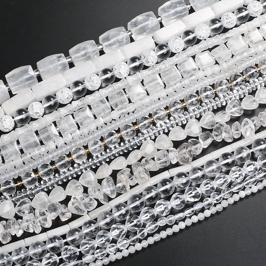 Natural Stone White Crystals Round Faceted Irregular Loose Spacer Beads For Jewelry DIY Bracelet Necklace Making Accessories