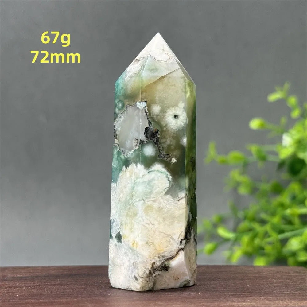 Natural Green Cherry Blossom Agate Crystal Energy Wand, Healing Reiki, spiritual, Feng Shui, prayer Witchcraft, Home Decoration